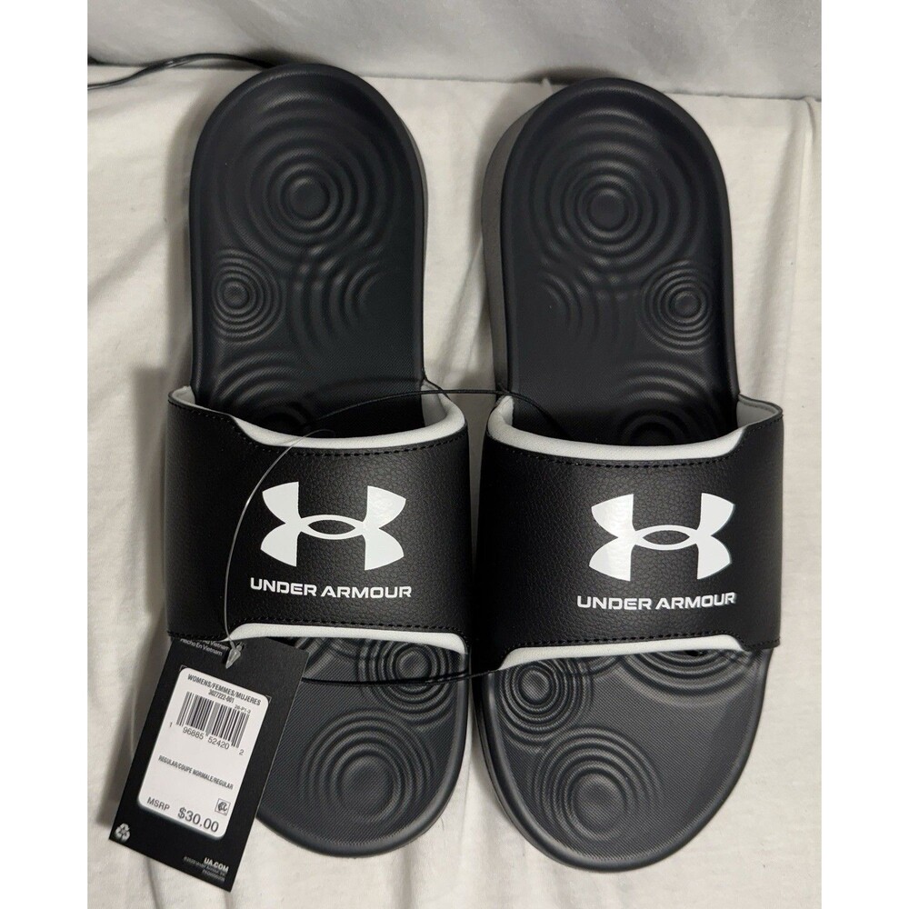NEW NWT Under Armour Womens Ignite Select Slides Black/White Size 12 Sandals
